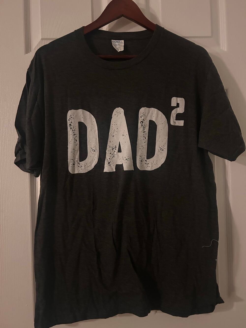 Port & Company Dad Squared T Shirt Black Graphic Tee Father of 2 Kids Size L
